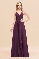 Affordable Chiffon Burgundy Bridesmaid Dress With Spaghetti Straps-Babyonlines