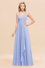 Affordable Chiffon Burgundy Bridesmaid Dress With Spaghetti Straps-Babyonlines