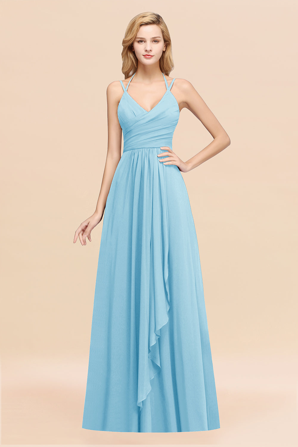 Affordable Chiffon Burgundy Bridesmaid Dress With Spaghetti Straps-Babyonlines