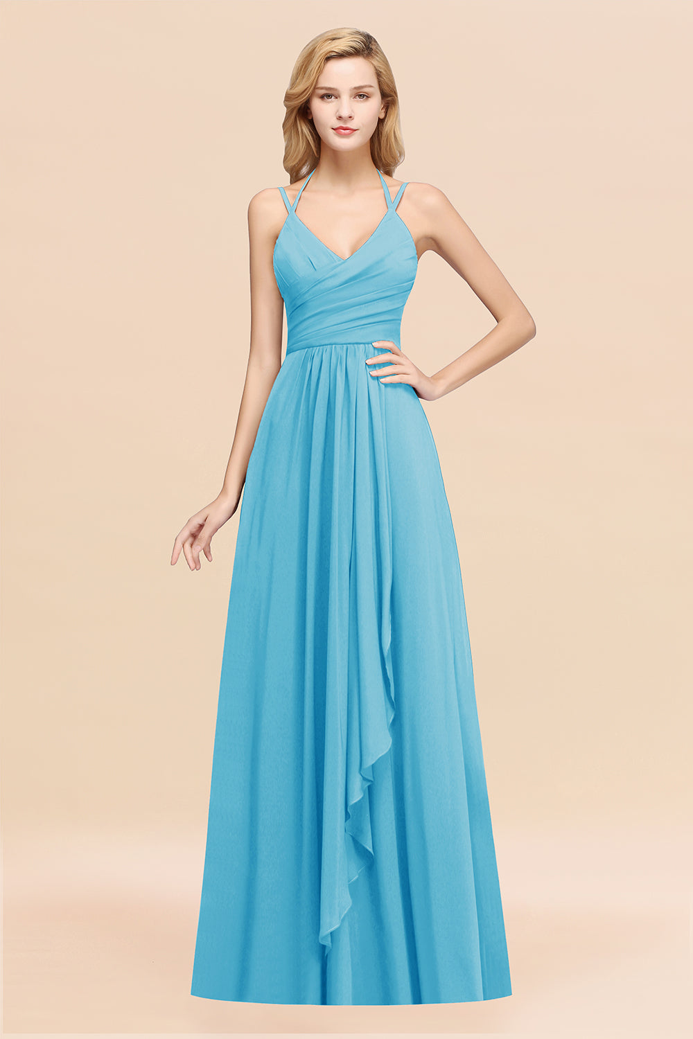 Affordable Chiffon Burgundy Bridesmaid Dress With Spaghetti Straps-Babyonlines