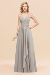 Affordable Chiffon Burgundy Bridesmaid Dress With Spaghetti Straps-Babyonlines