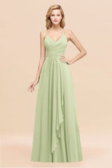 Affordable Chiffon Burgundy Bridesmaid Dress With Spaghetti Straps-Babyonlines