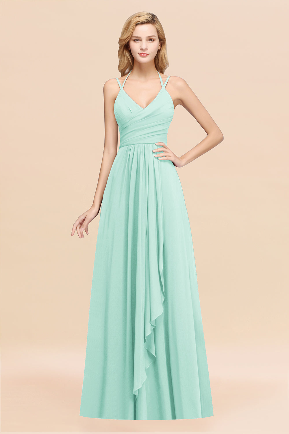 Affordable Chiffon Burgundy Bridesmaid Dress With Spaghetti Straps-Babyonlines