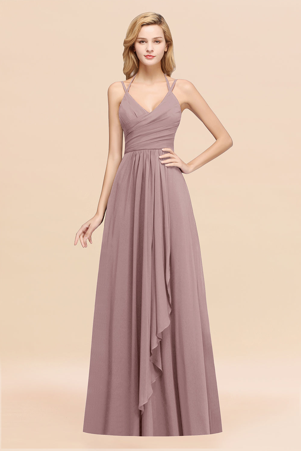 Affordable Chiffon Burgundy Bridesmaid Dress With Spaghetti Straps-Babyonlines