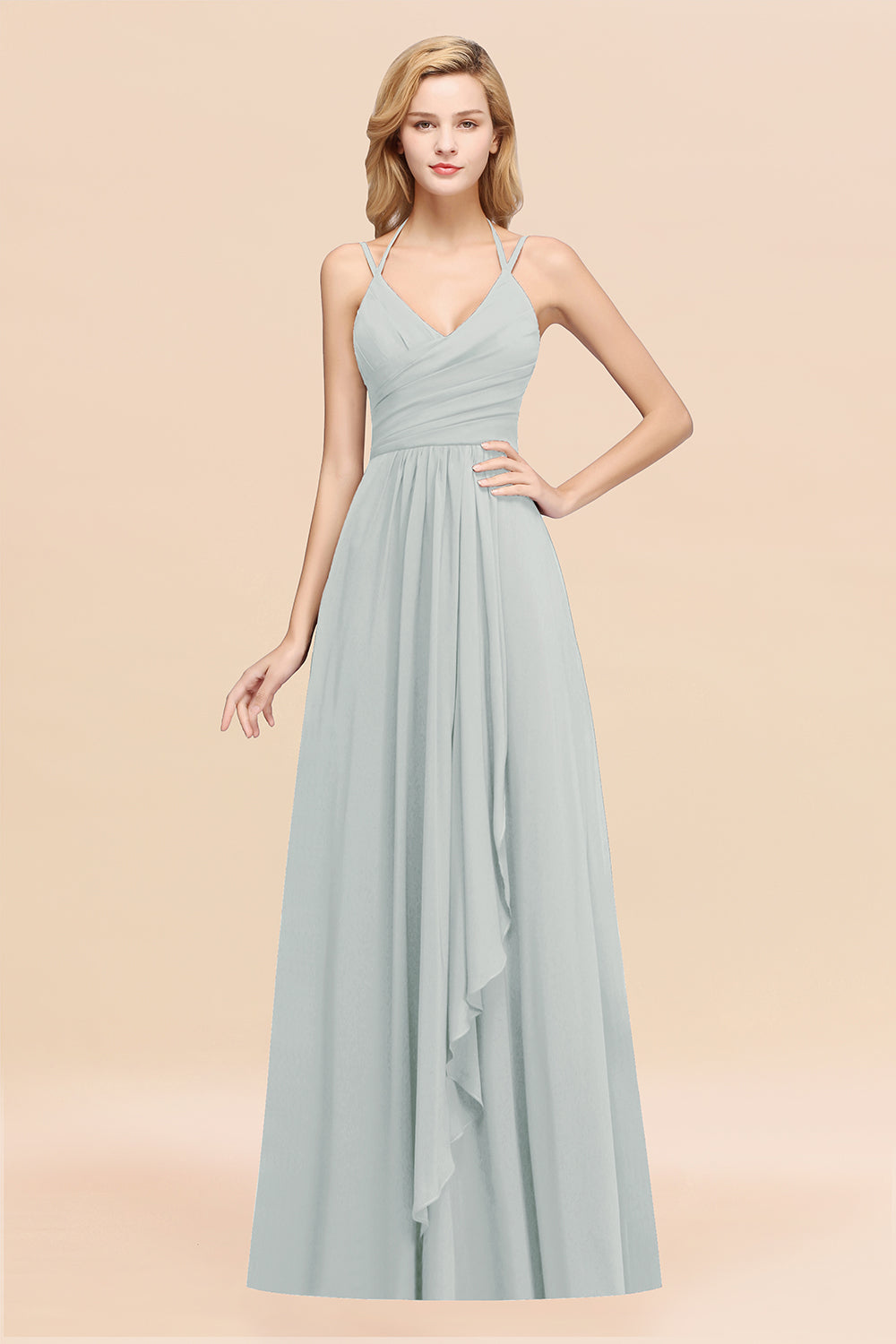 Affordable Chiffon Burgundy Bridesmaid Dress With Spaghetti Straps-Babyonlines