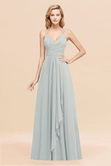 Affordable Chiffon Burgundy Bridesmaid Dress With Spaghetti Straps-Babyonlines