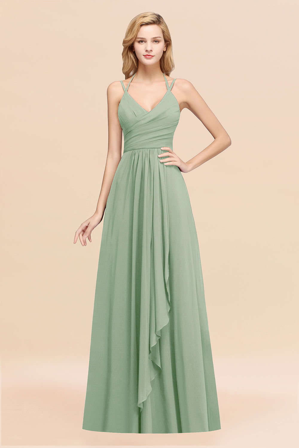 Affordable Chiffon Burgundy Bridesmaid Dress With Spaghetti Straps-Babyonlines