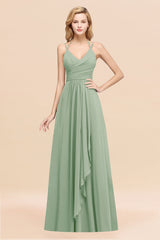 Affordable Chiffon Burgundy Bridesmaid Dress With Spaghetti Straps-Babyonlines