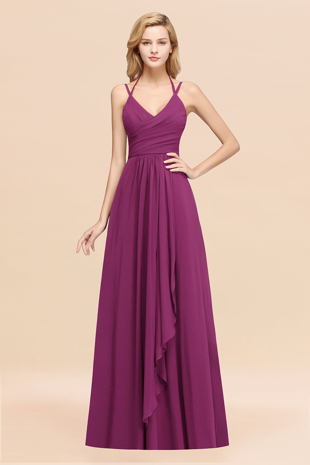 Affordable Chiffon Burgundy Bridesmaid Dress With Spaghetti Straps-Babyonlines