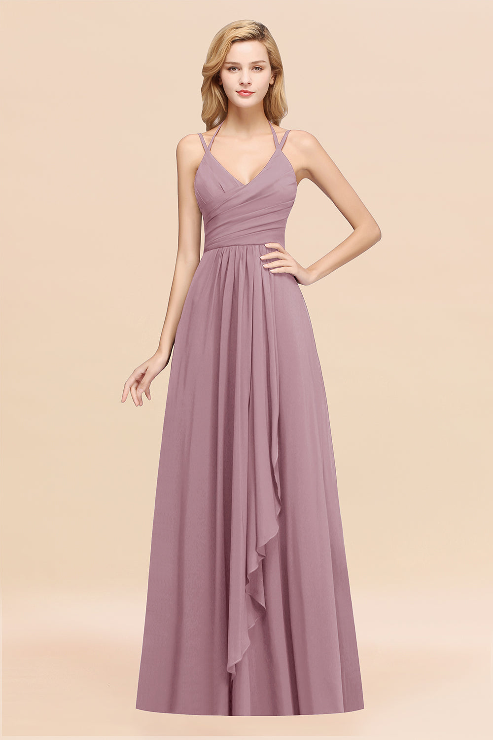 Affordable Chiffon Burgundy Bridesmaid Dress With Spaghetti Straps-Babyonlines