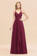 Affordable Chiffon Burgundy Bridesmaid Dress With Spaghetti Straps-Babyonlines