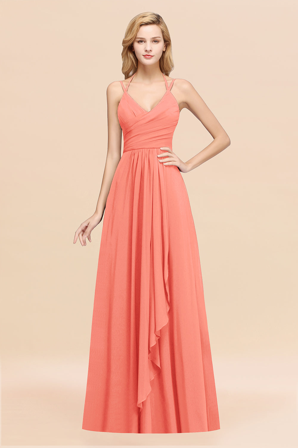 Affordable Chiffon Burgundy Bridesmaid Dress With Spaghetti Straps-Babyonlines