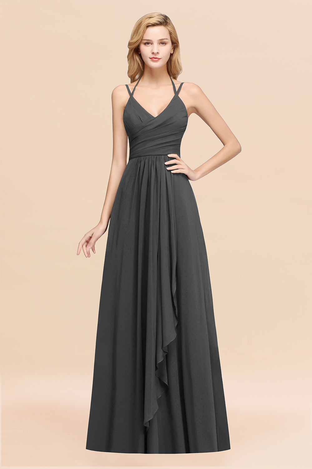 Affordable Chiffon Burgundy Bridesmaid Dress With Spaghetti Straps-Babyonlines