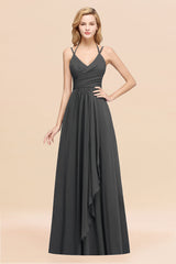 Affordable Chiffon Burgundy Bridesmaid Dress With Spaghetti Straps-Babyonlines