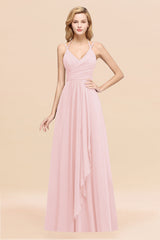 Affordable Chiffon Burgundy Bridesmaid Dress With Spaghetti Straps-Babyonlines