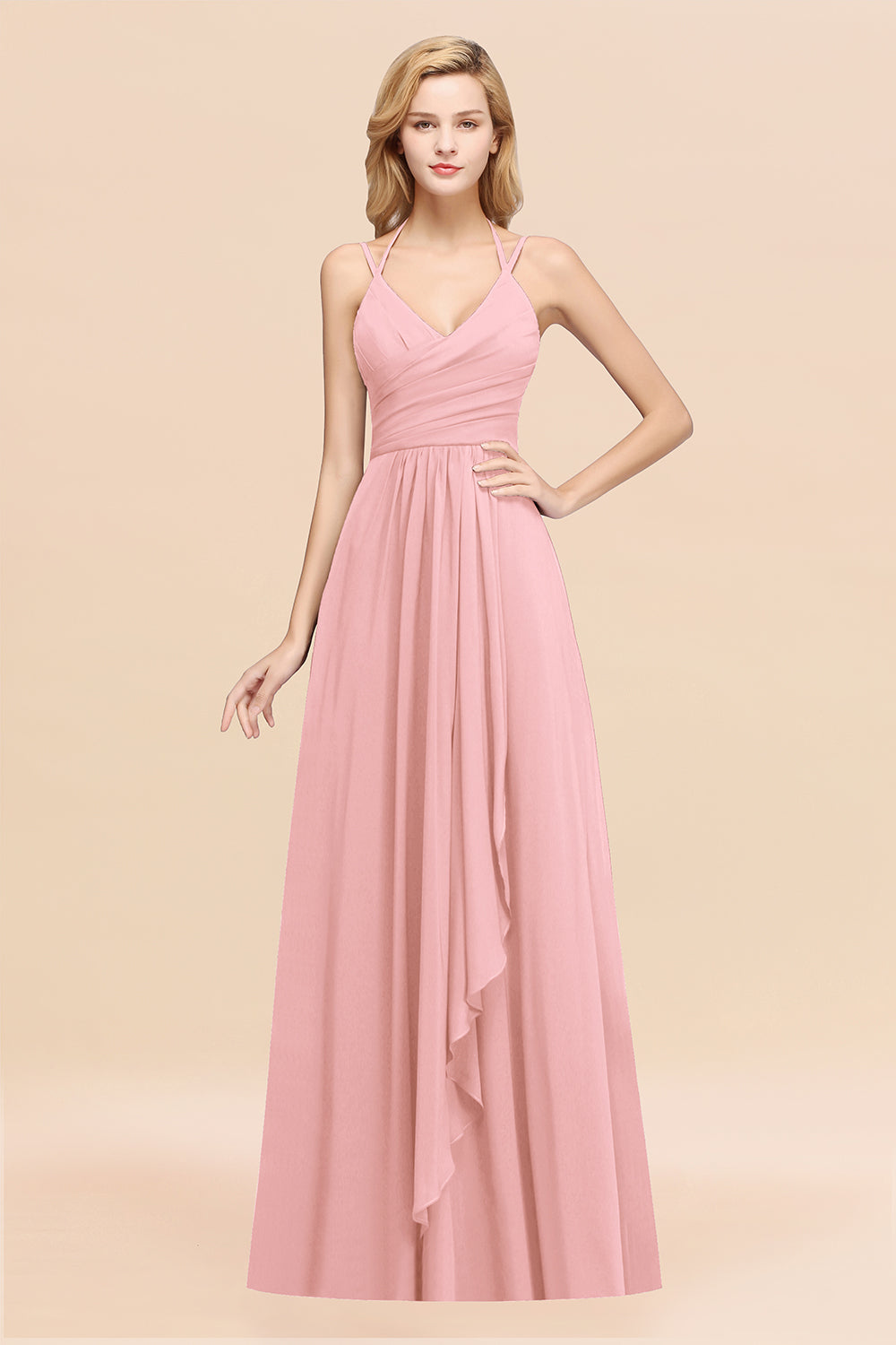 Affordable Chiffon Burgundy Bridesmaid Dress With Spaghetti Straps-Babyonlines