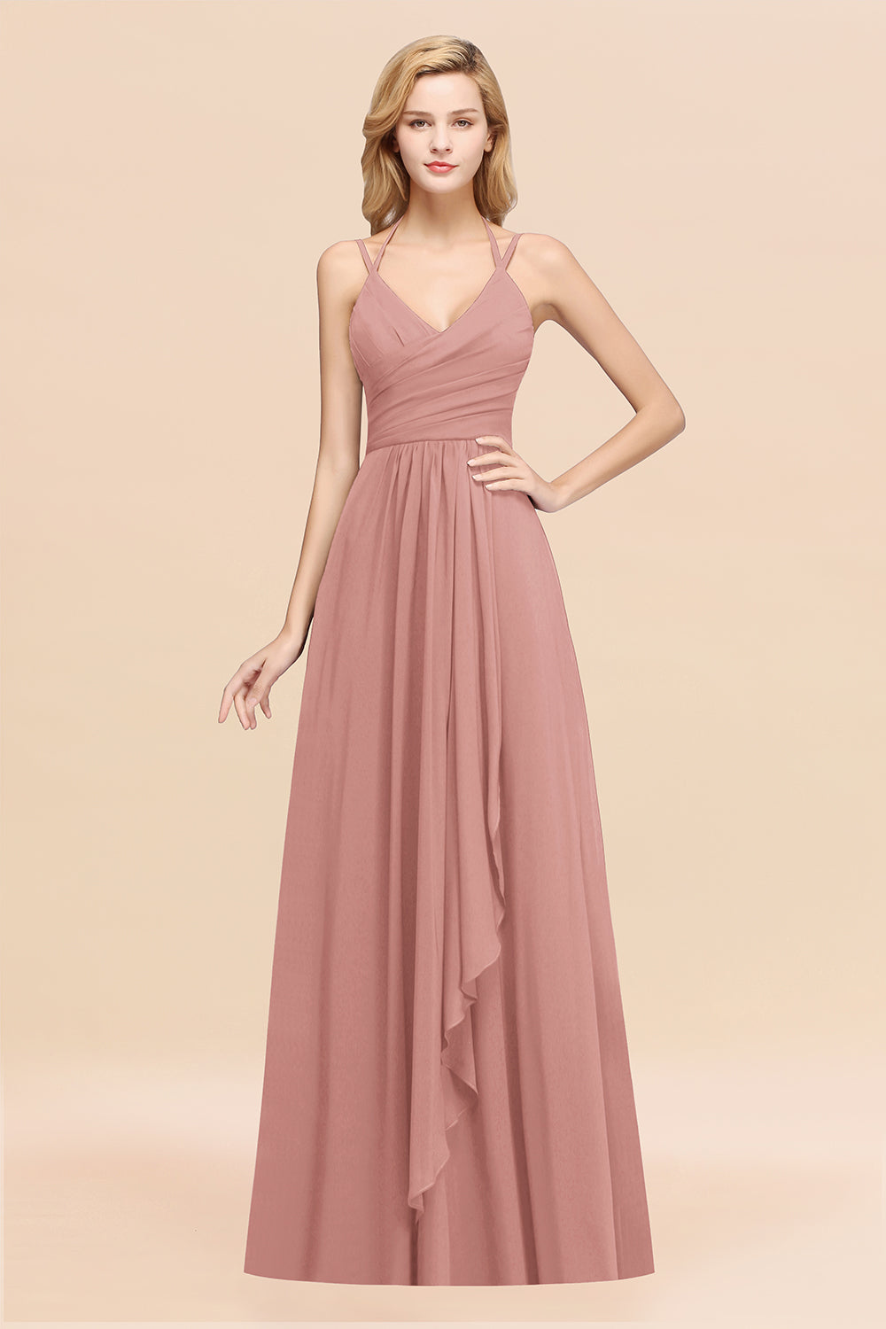 Affordable Chiffon Burgundy Bridesmaid Dress With Spaghetti Straps-Babyonlines