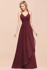 Affordable Chiffon Burgundy Bridesmaid Dress With Spaghetti Straps-Babyonlines