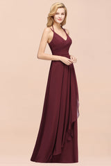 Affordable Chiffon Burgundy Bridesmaid Dress With Spaghetti Straps-Babyonlines
