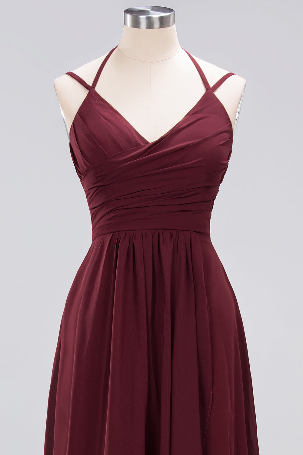 Affordable Chiffon Burgundy Bridesmaid Dress With Spaghetti Straps-Babyonlines