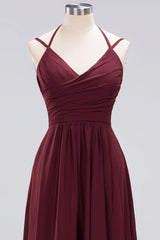 Affordable Chiffon Burgundy Bridesmaid Dress With Spaghetti Straps-Babyonlines