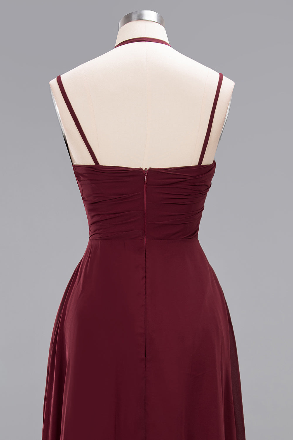 Affordable Chiffon Burgundy Bridesmaid Dress With Spaghetti Straps-Babyonlines