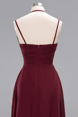 Affordable Chiffon Burgundy Bridesmaid Dress With Spaghetti Straps-Babyonlines