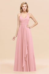 Affordable Chiffon Burgundy Bridesmaid Dress With Spaghetti Straps-Babyonlines