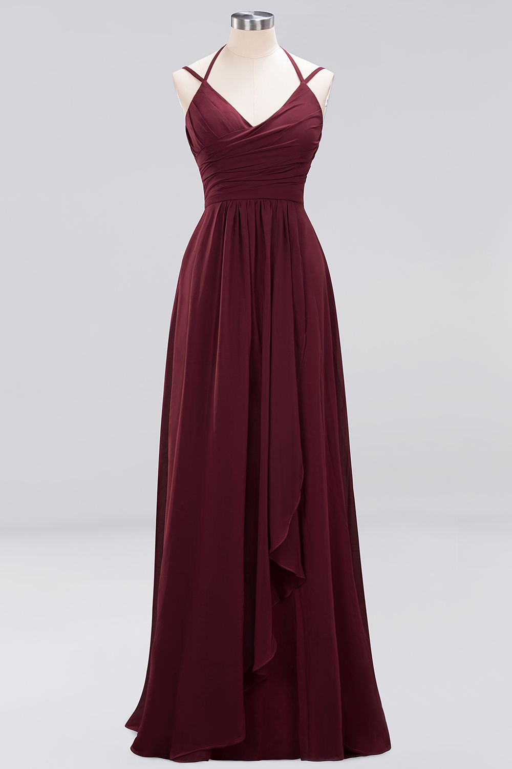 Affordable Chiffon Burgundy Bridesmaid Dress With Spaghetti Straps-Babyonlines