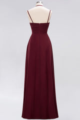 Affordable Chiffon Burgundy Bridesmaid Dress With Spaghetti Straps-Babyonlines