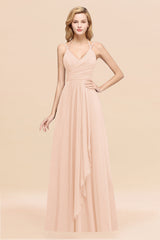 Affordable Chiffon Burgundy Bridesmaid Dress With Spaghetti Straps-Babyonlines