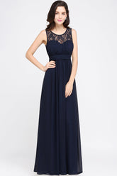 Affordable Chiffon Jewel Sleeveless Lace Bridesmaid Dress Online with Ruffle-Babyonlines