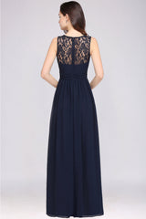 Affordable Chiffon Jewel Sleeveless Lace Bridesmaid Dress Online with Ruffle-Babyonlines