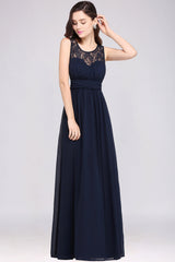 Affordable Chiffon Jewel Sleeveless Lace Bridesmaid Dress Online with Ruffle-Babyonlines