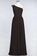 Affordable Chiffon One-Shoulder Ruffle Bridesmaid Dress with Beadings-Babyonlines