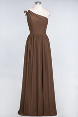 Affordable Chiffon One-Shoulder Ruffle Bridesmaid Dress with Beadings-Babyonlines