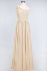 Affordable Chiffon One-Shoulder Ruffle Bridesmaid Dress with Beadings-Babyonlines