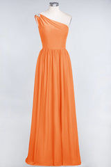 Affordable Chiffon One-Shoulder Ruffle Bridesmaid Dress with Beadings-Babyonlines