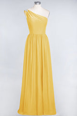 Affordable Chiffon One-Shoulder Ruffle Bridesmaid Dress with Beadings-Babyonlines