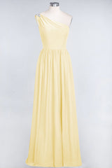 Affordable Chiffon One-Shoulder Ruffle Bridesmaid Dress with Beadings-Babyonlines