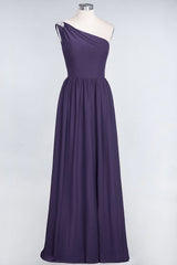Affordable Chiffon One-Shoulder Ruffle Bridesmaid Dress with Beadings-Babyonlines