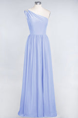 Affordable Chiffon One-Shoulder Ruffle Bridesmaid Dress with Beadings-Babyonlines