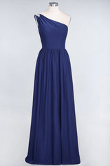 Affordable Chiffon One-Shoulder Ruffle Bridesmaid Dress with Beadings-Babyonlines
