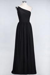 Affordable Chiffon One-Shoulder Ruffle Bridesmaid Dress with Beadings-Babyonlines