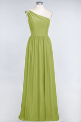 Affordable Chiffon One-Shoulder Ruffle Bridesmaid Dress with Beadings-Babyonlines