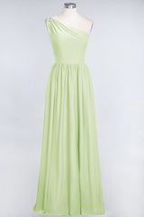 Affordable Chiffon One-Shoulder Ruffle Bridesmaid Dress with Beadings-Babyonlines