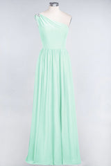 Affordable Chiffon One-Shoulder Ruffle Bridesmaid Dress with Beadings-Babyonlines