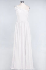 Affordable Chiffon One-Shoulder Ruffle Bridesmaid Dress with Beadings-Babyonlines