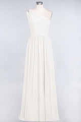 Affordable Chiffon One-Shoulder Ruffle Bridesmaid Dress with Beadings-Babyonlines