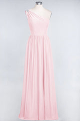 Affordable Chiffon One-Shoulder Ruffle Bridesmaid Dress with Beadings-Babyonlines